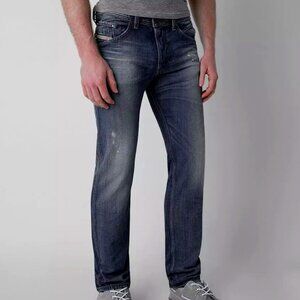 DIESEL INDUSTRY BELTHER REGULAR SLIM TAPERED JEANS STRETCH WASHED BLACK 33 Short